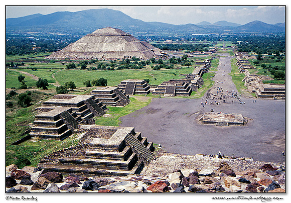 View of the Avenue of the Dead and the Pyramid of the Sun, from the Pyramid of the Moon at Teotihuacán.