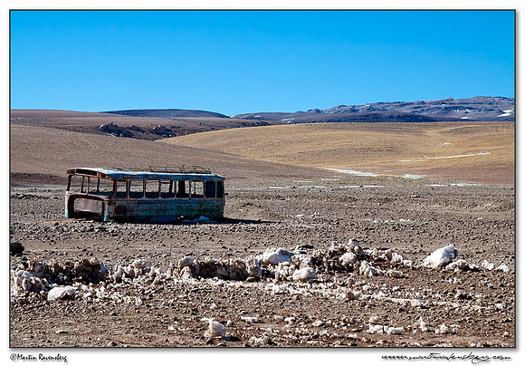 An abandoned old bus at the Bolivean border station