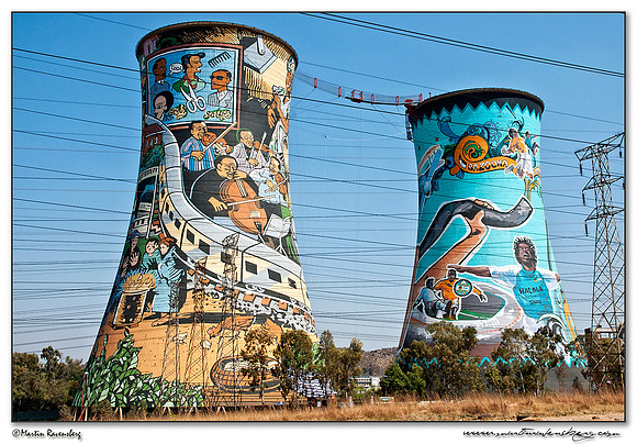 Giant murals at the Orlando Power Station Cooling Towers at Soweto, Johannesburg